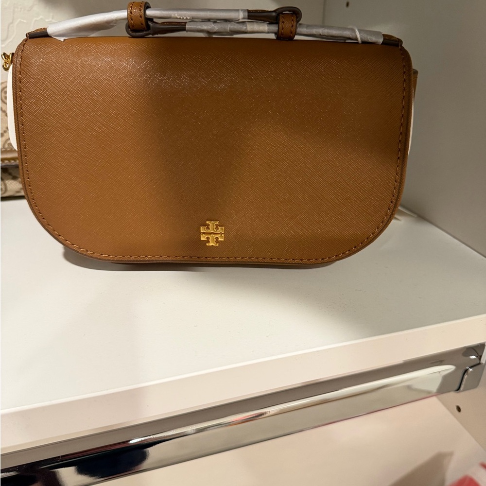 Tory Burch Tan Crossbody Bag with Gold Logo nwt